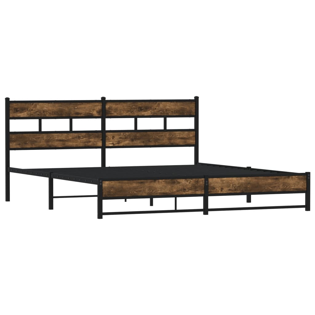 Metal Bed Frame without Mattress Smoked Oak 180x200 cm Super King