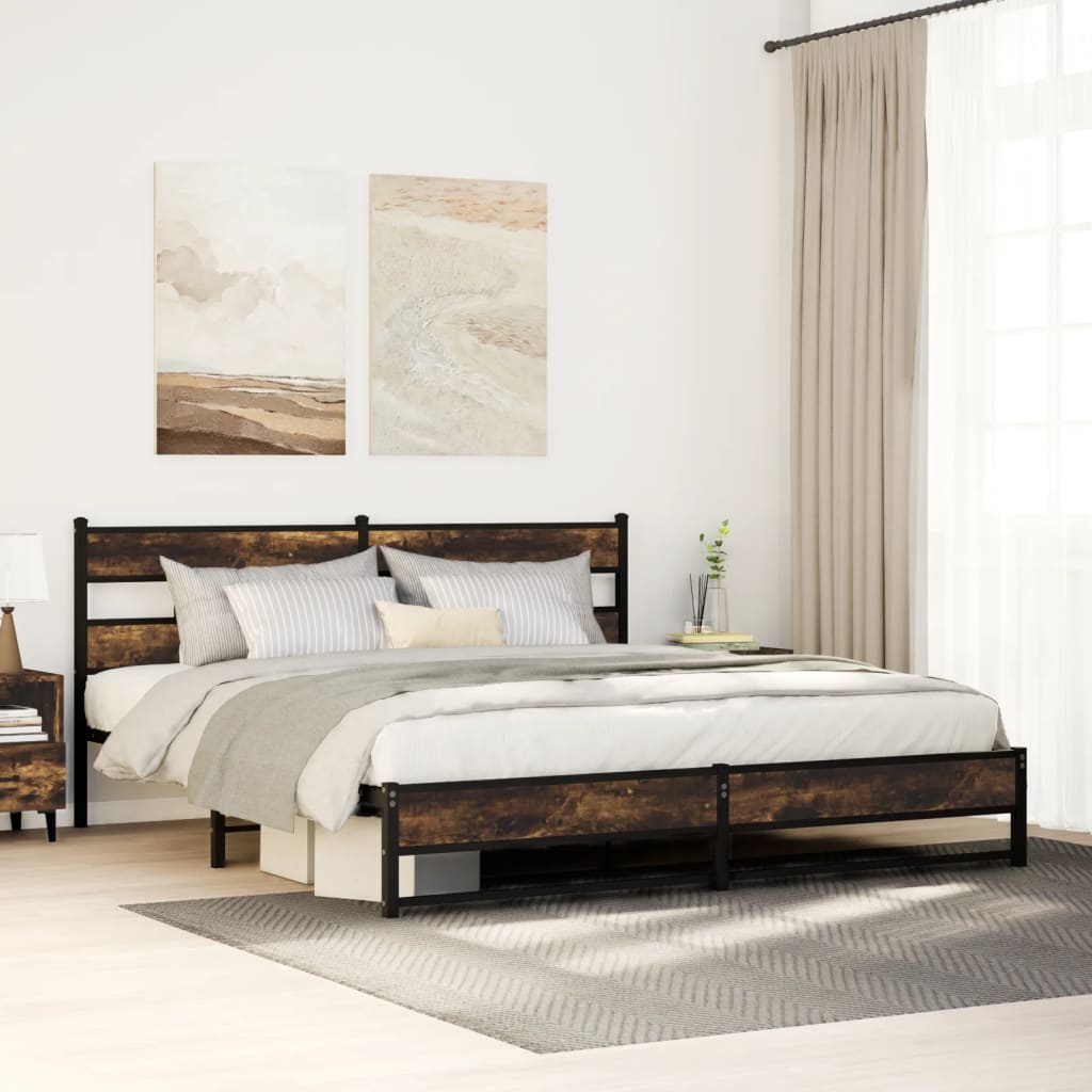 Metal Bed Frame without Mattress Smoked Oak 193x203 cm