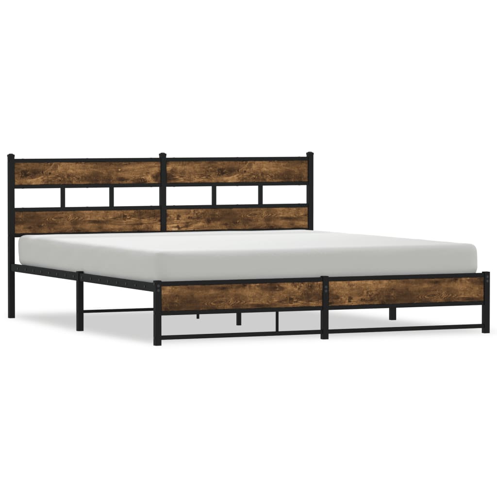 Metal Bed Frame without Mattress Smoked Oak 200x200 cm