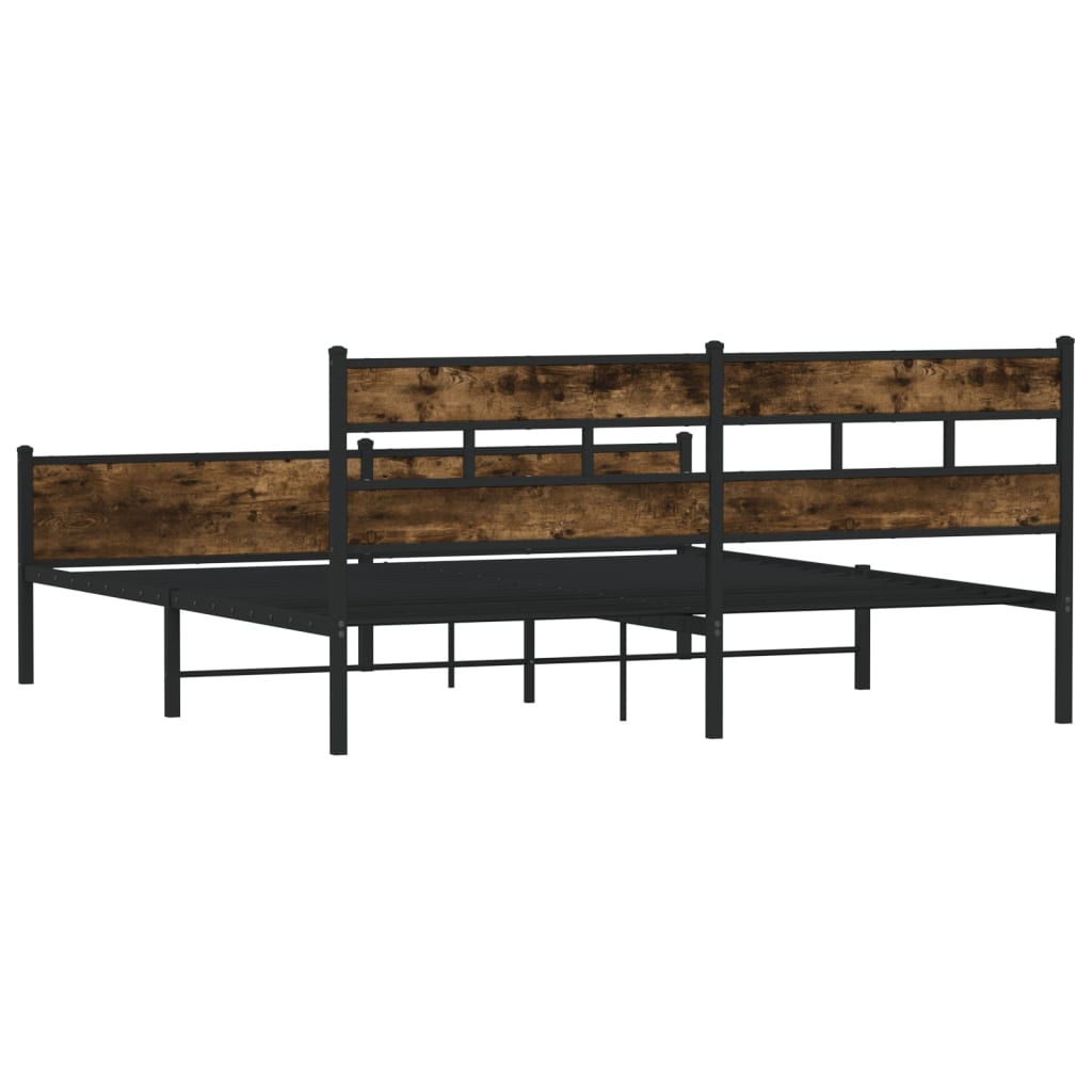 Metal Bed Frame without Mattress Smoked Oak 180x200 cm Super King