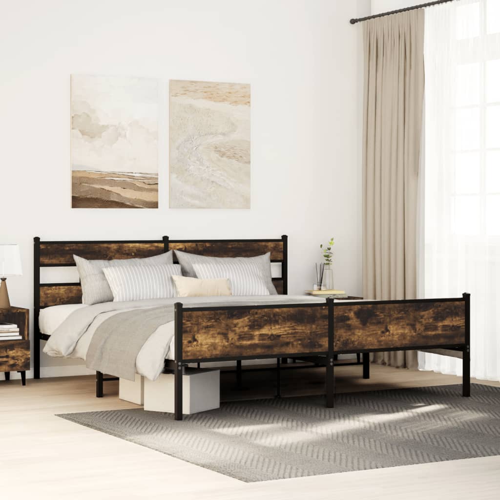 Metal Bed Frame without Mattress Smoked Oak 180x200 cm Super King