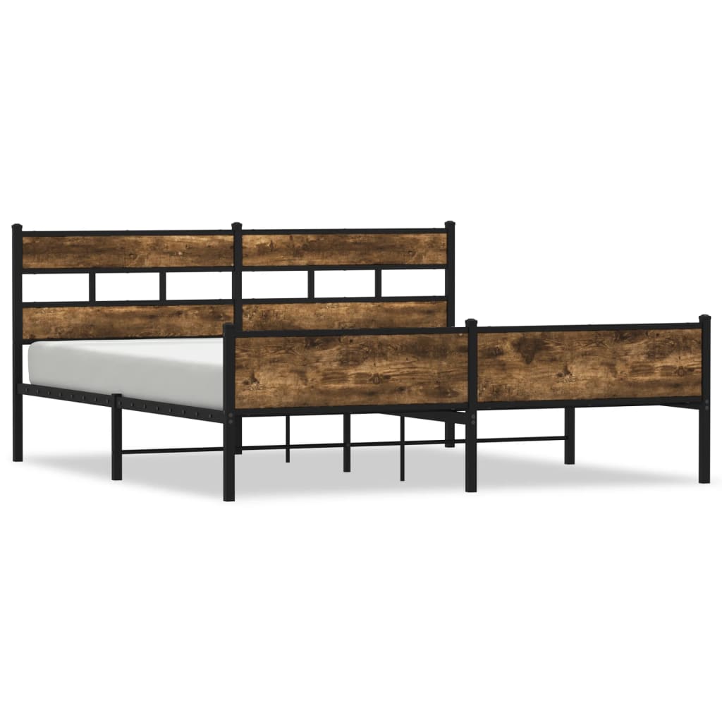 Metal Bed Frame without Mattress Smoked Oak 183x213 cm