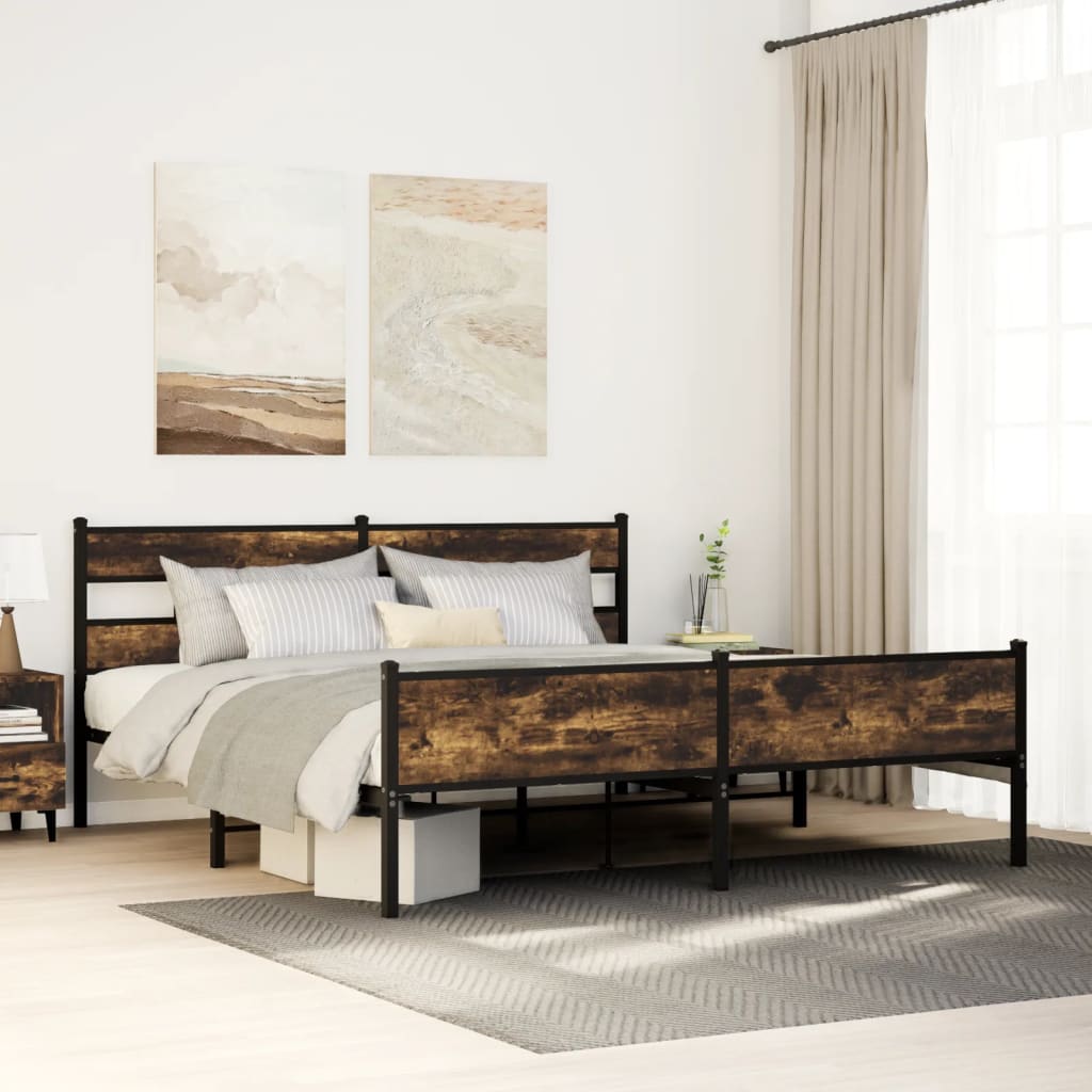 Metal Bed Frame without Mattress Smoked Oak 183x213 cm