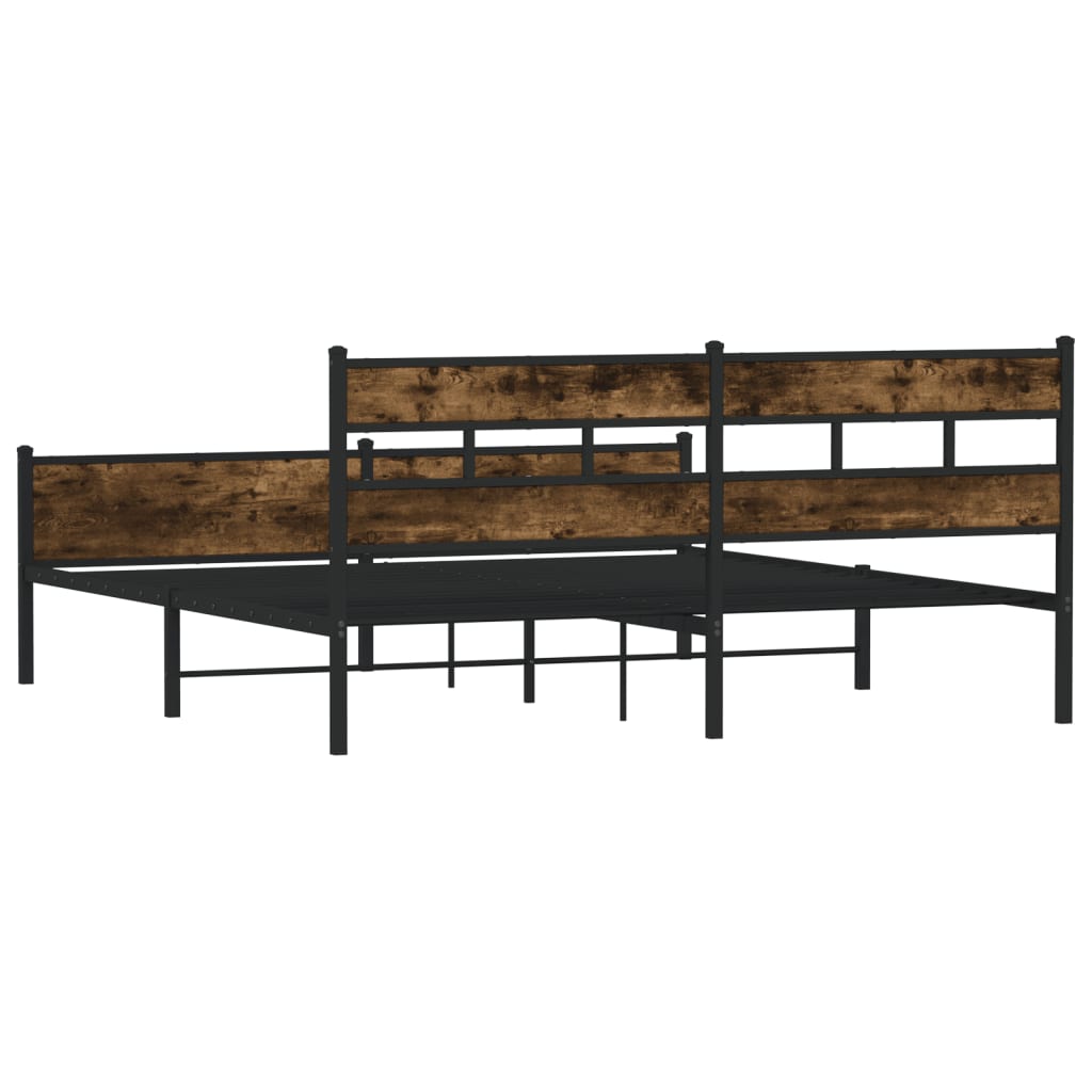 Metal Bed Frame without Mattress Smoked Oak 200x200 cm