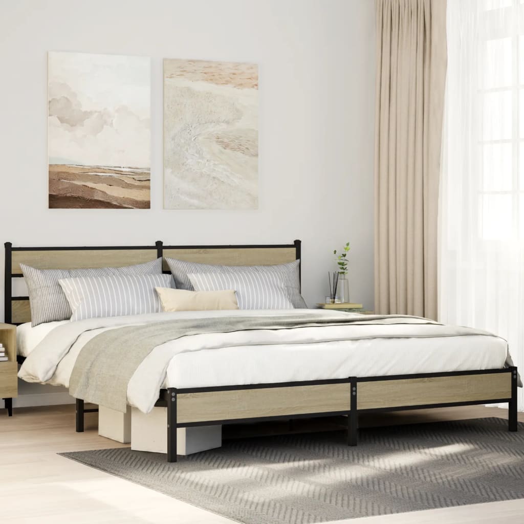 Metal Bed Frame without Mattress Sonoma Oak 183x213 cm