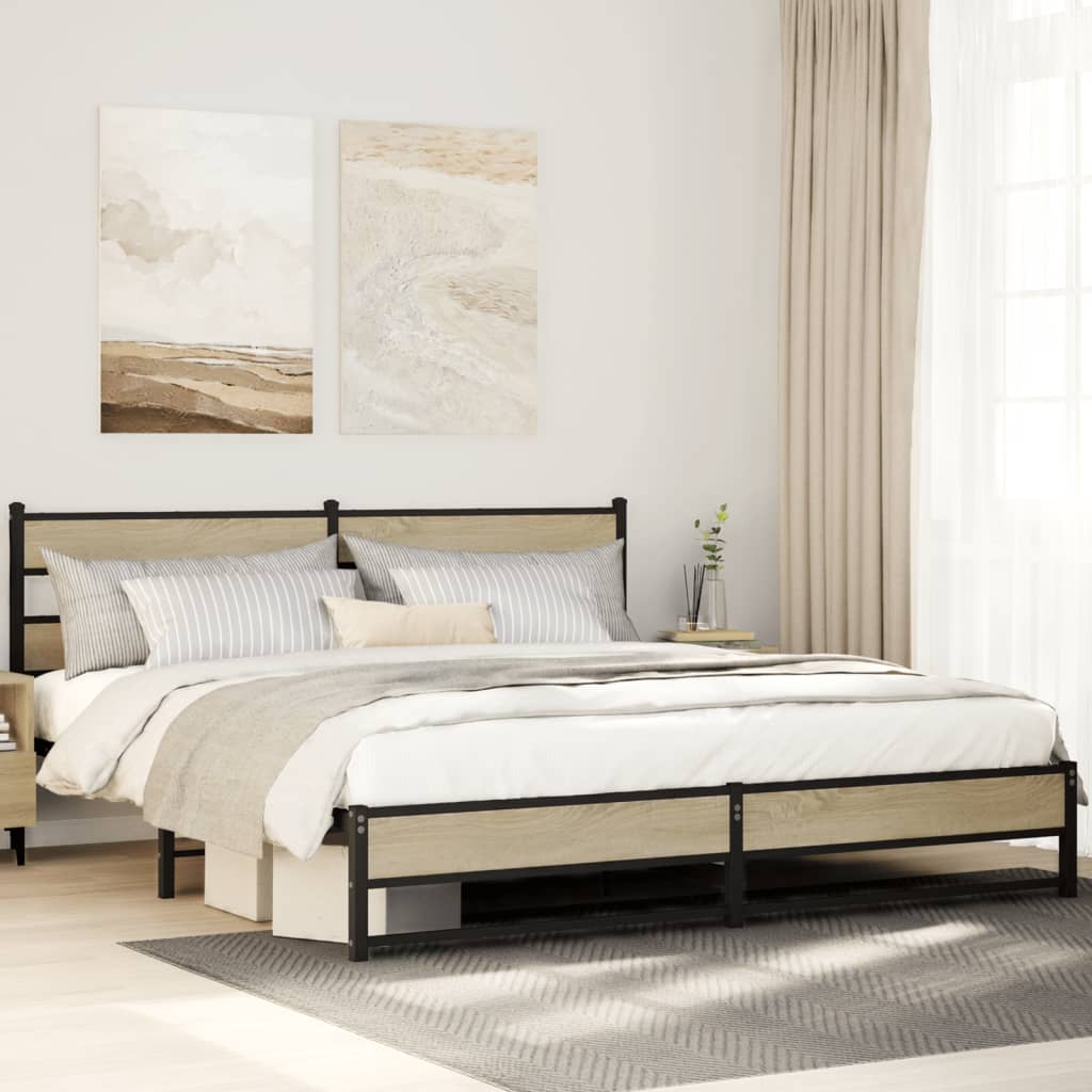 Metal Bed Frame without Mattress Sonoma Oak 183x213 cm