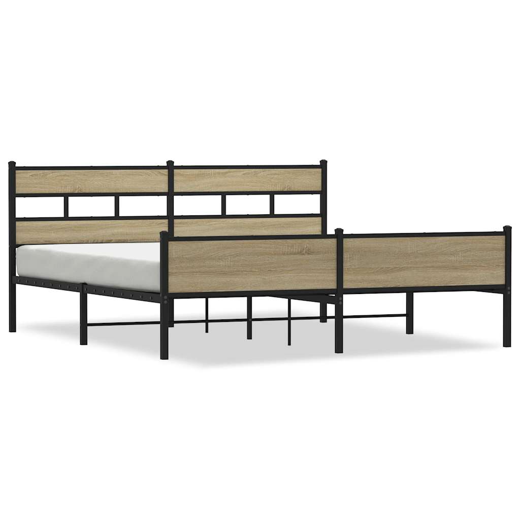 Metal Bed Frame without Mattress Sonoma Oak 180x200 cm Super King