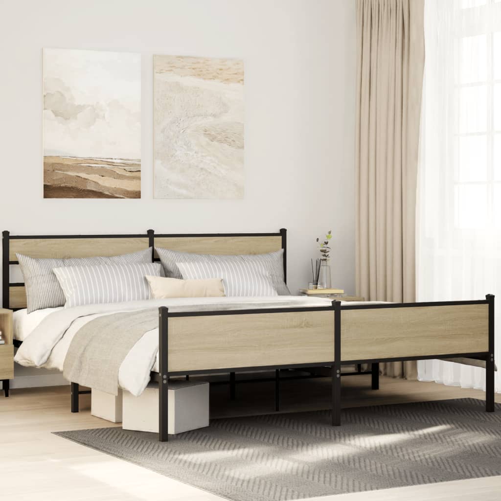 Metal Bed Frame without Mattress Sonoma Oak 183x213 cm