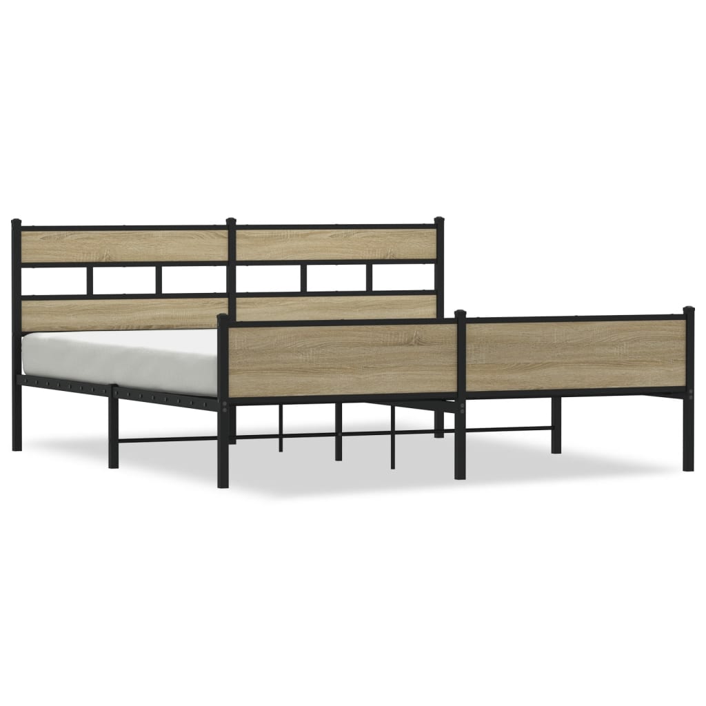 Metal Bed Frame without Mattress Sonoma Oak 193x203 cm