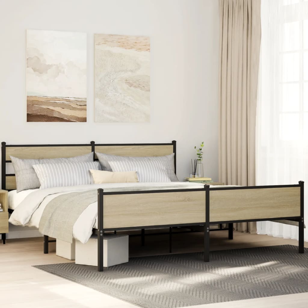 Metal Bed Frame without Mattress Sonoma Oak 193x203 cm