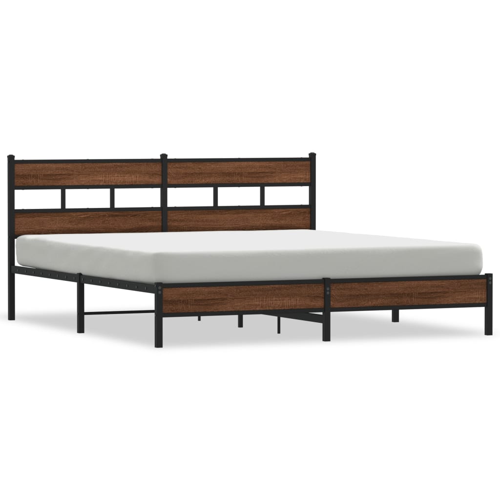 Metal Bed Frame without Mattress Brown Oak 180x200 cm Super King