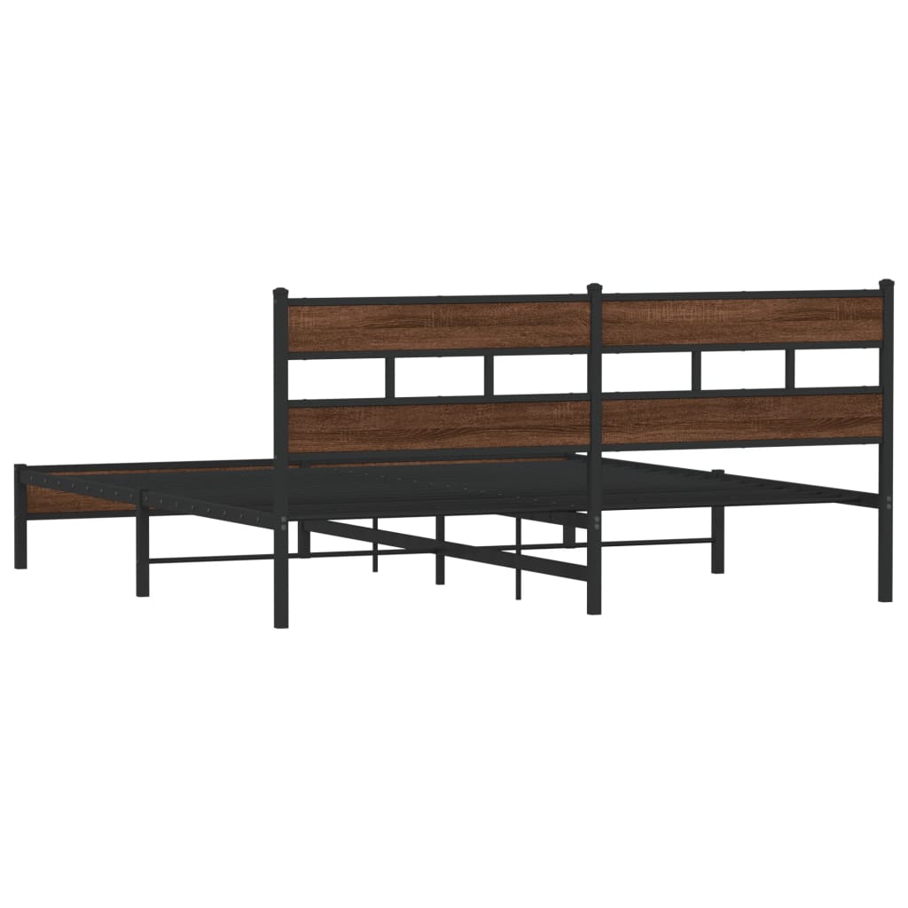 Metal Bed Frame without Mattress Brown Oak 180x200 cm Super King