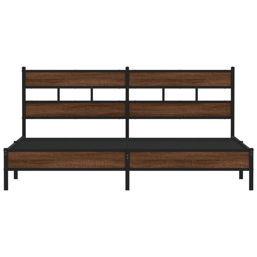 Metal Bed Frame without Mattress Brown Oak 183x213 cm