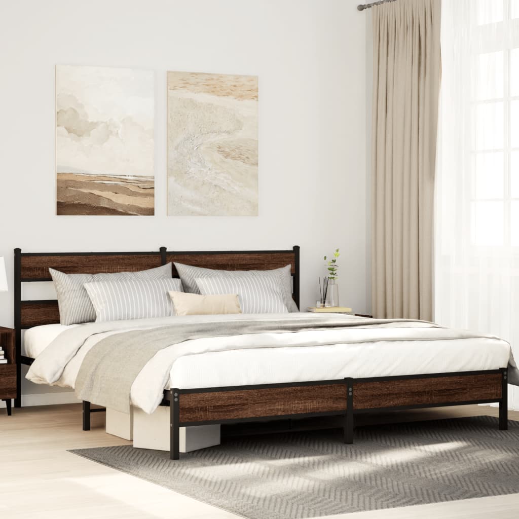 Metal Bed Frame without Mattress Brown Oak 183x213 cm