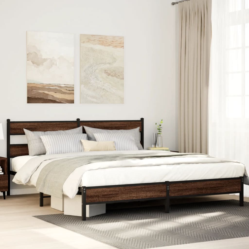 Metal Bed Frame without Mattress Brown Oak 193x203 cm