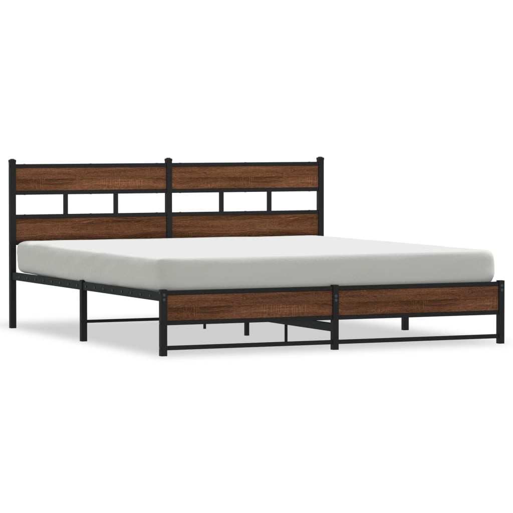 Metal Bed Frame without Mattress Brown Oak 180x200 cm Super King