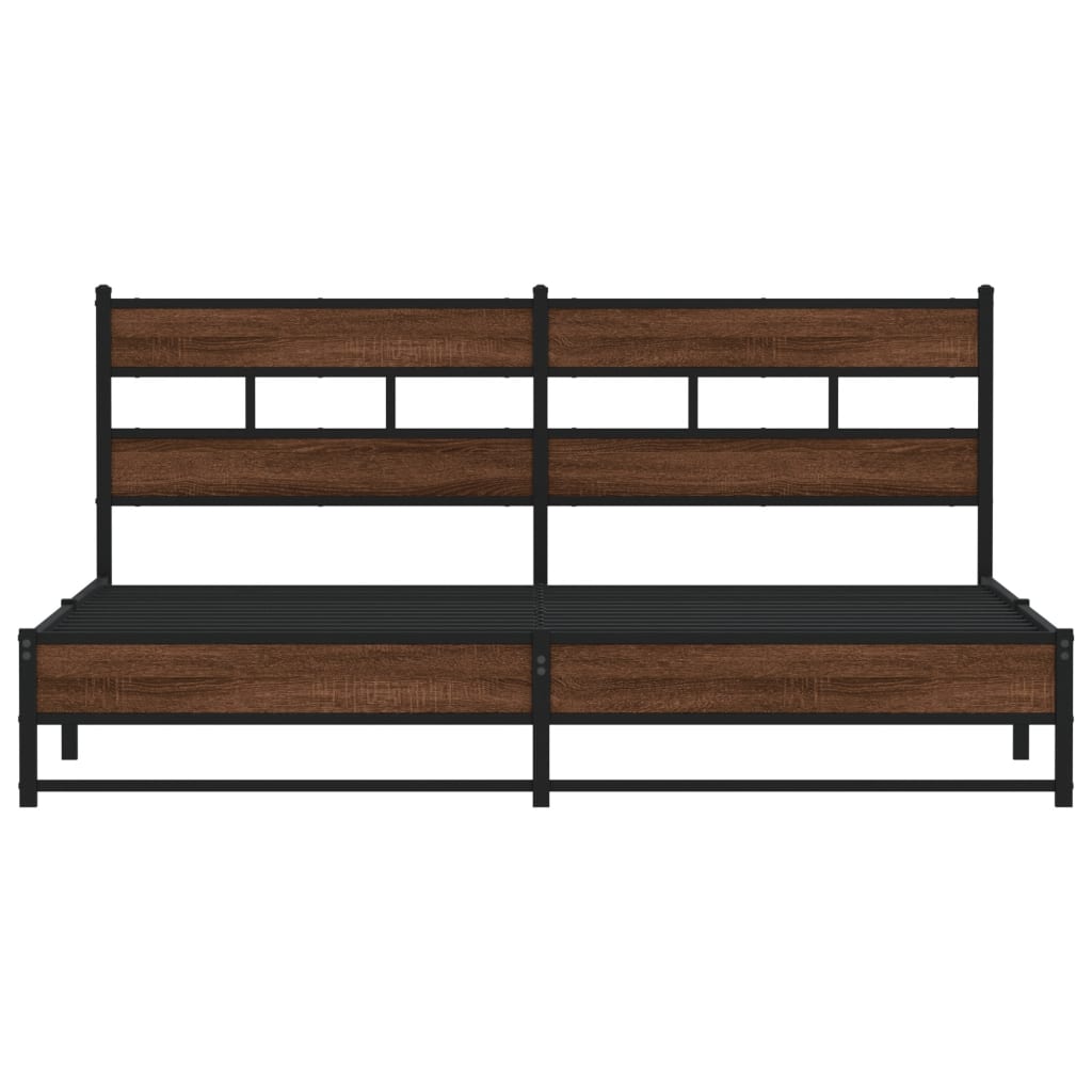 Metal Bed Frame without Mattress Brown Oak 193x203 cm