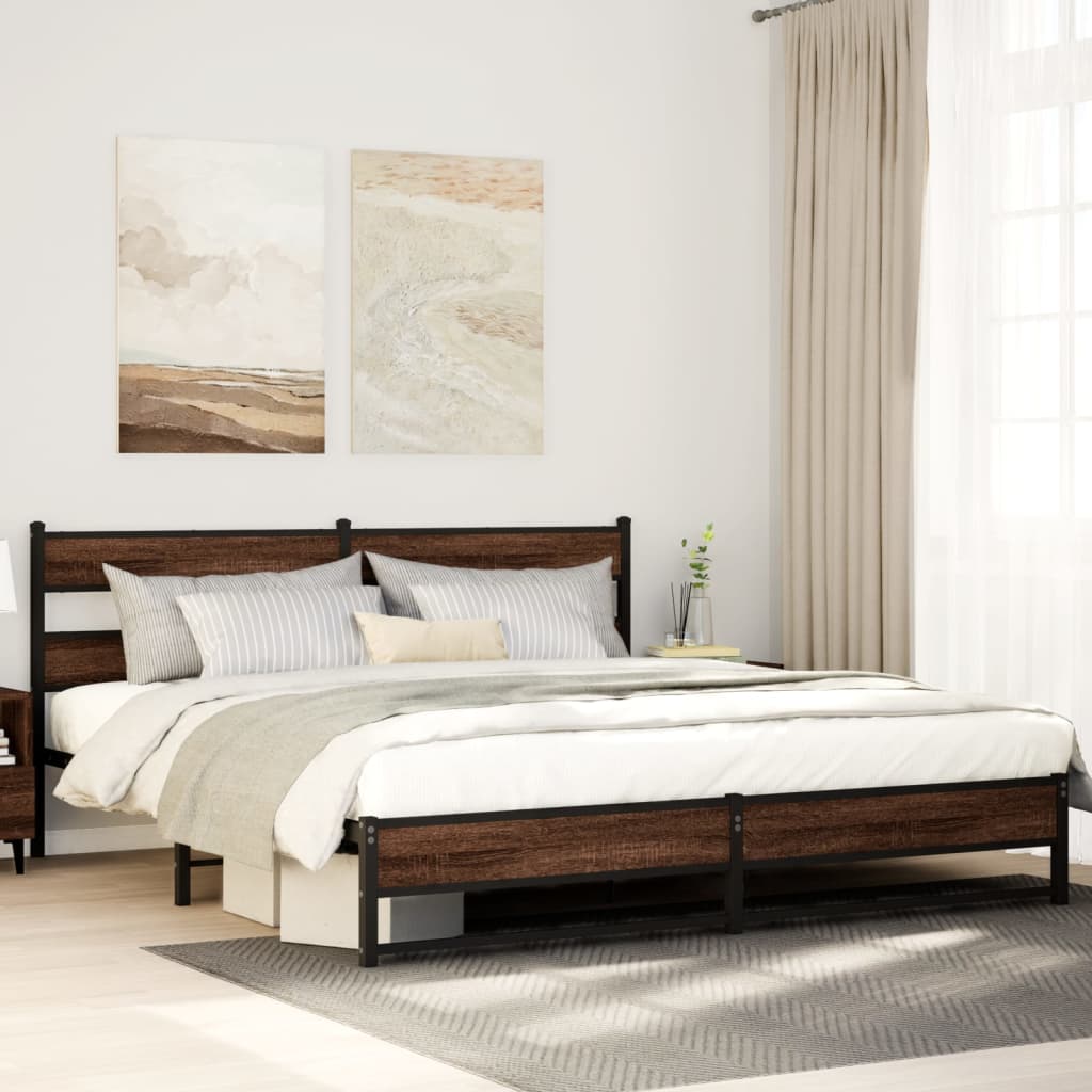 Metal Bed Frame without Mattress Brown Oak 193x203 cm