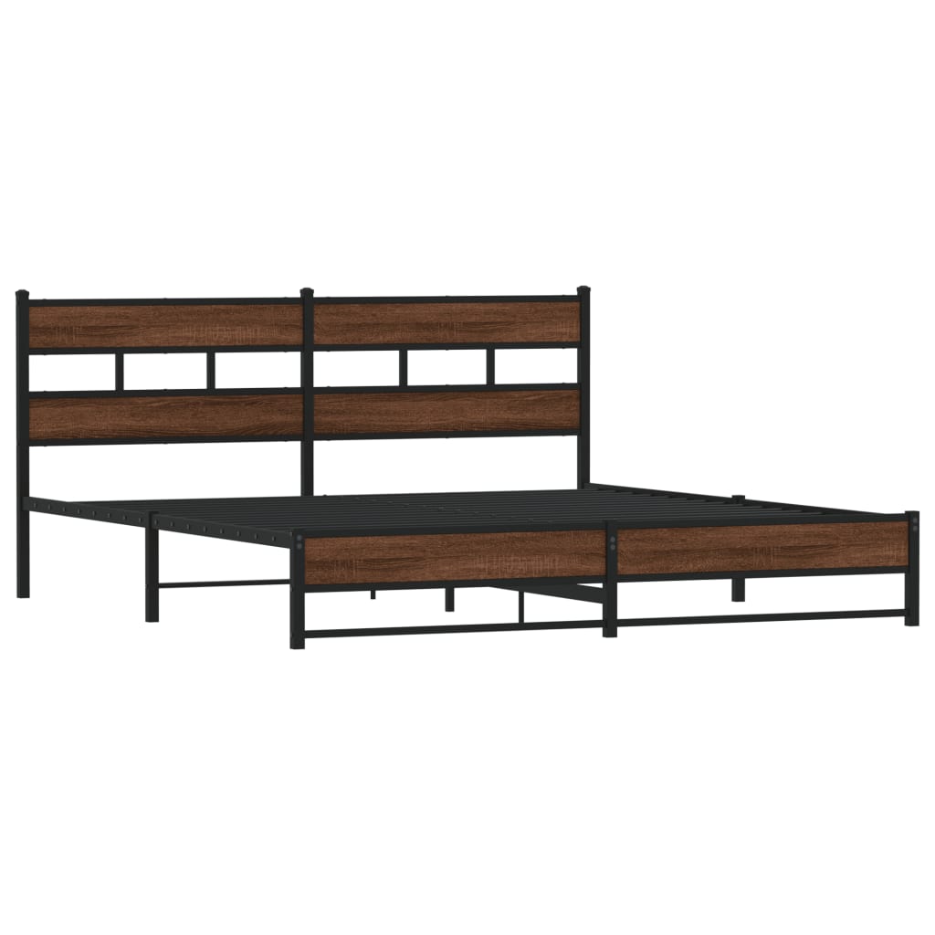 Metal Bed Frame without Mattress Brown Oak 200x200 cm