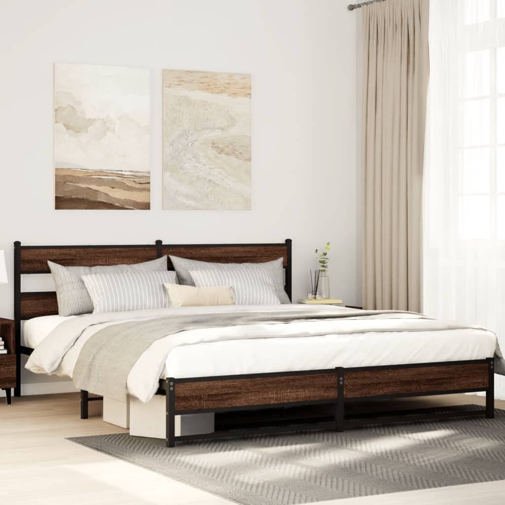 Metal Bed Frame without Mattress Brown Oak 200x200 cm