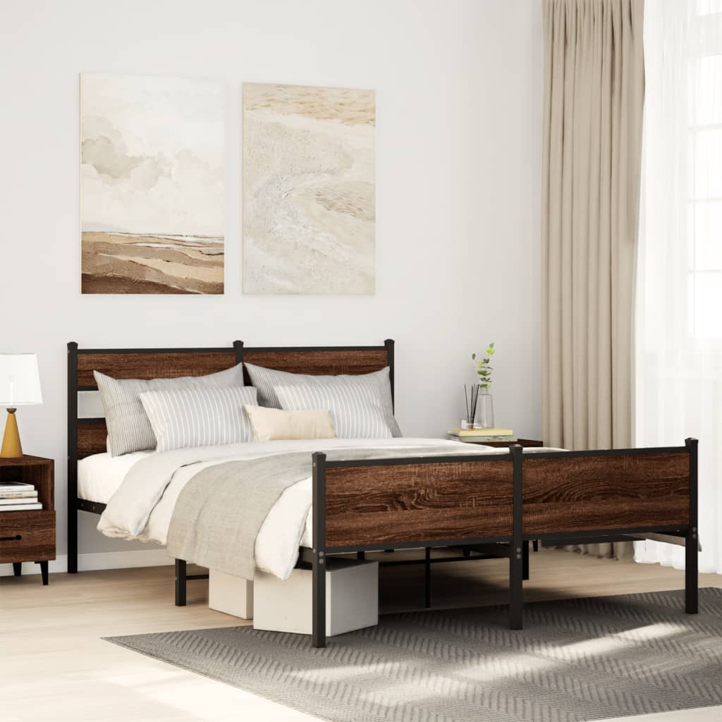 Metal Bed Frame without Mattress Brown Oak 160x200 cm