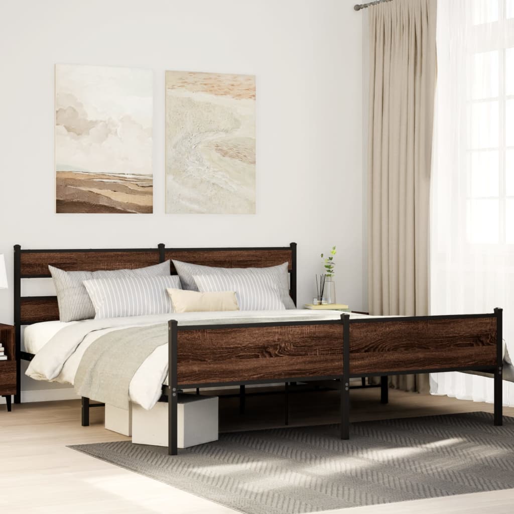 Metal Bed Frame without Mattress Brown Oak 183x213 cm