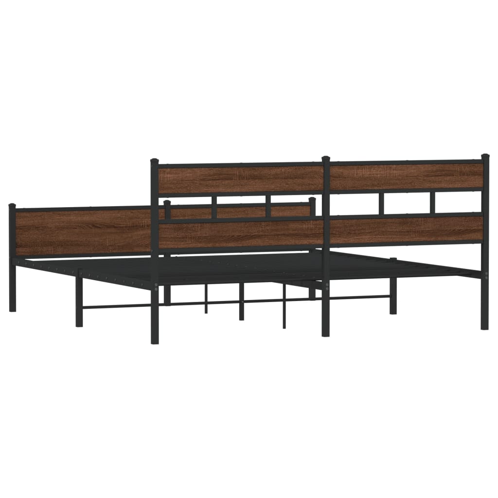 Metal Bed Frame without Mattress Brown Oak 193x203 cm