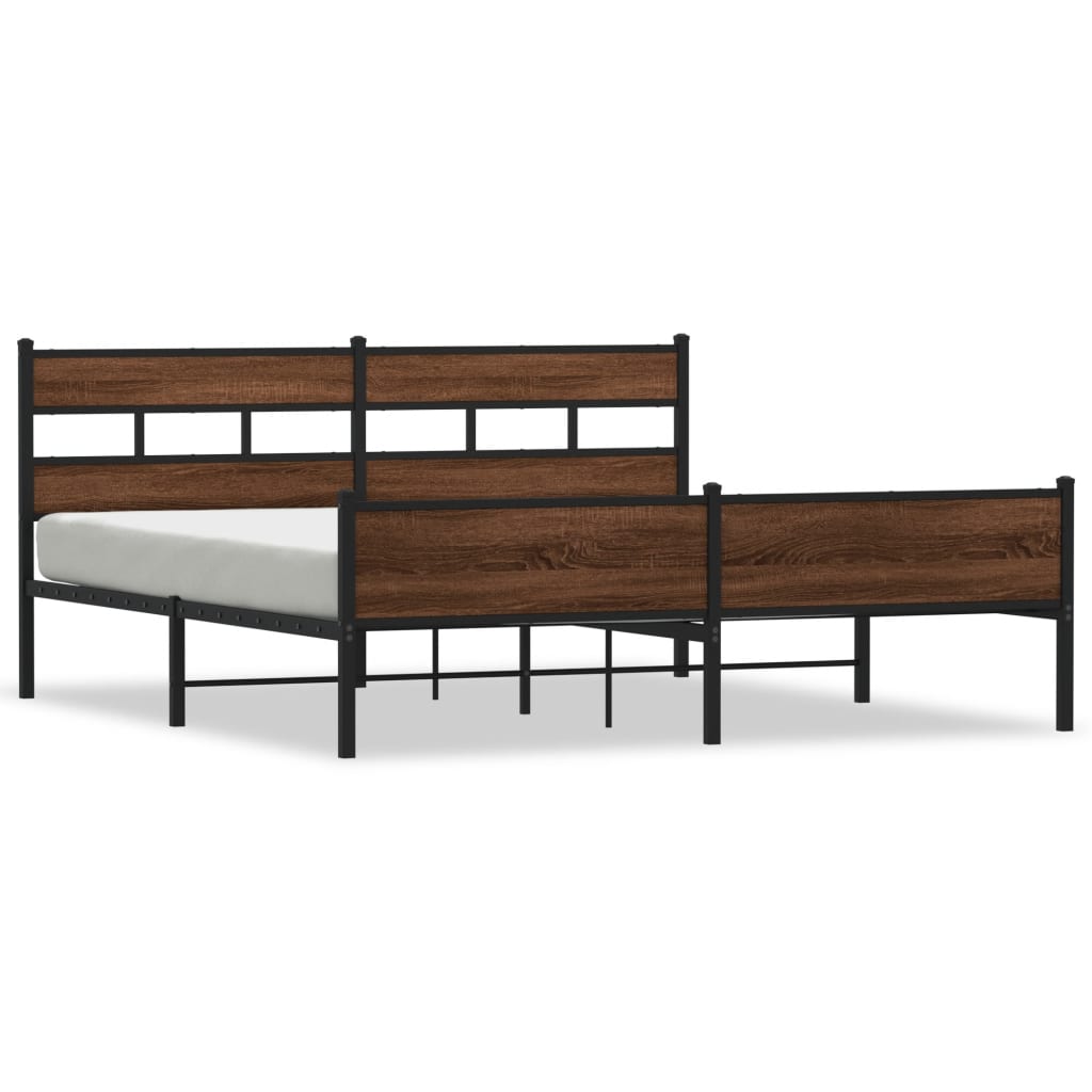 Metal Bed Frame without Mattress Brown Oak 200x200 cm