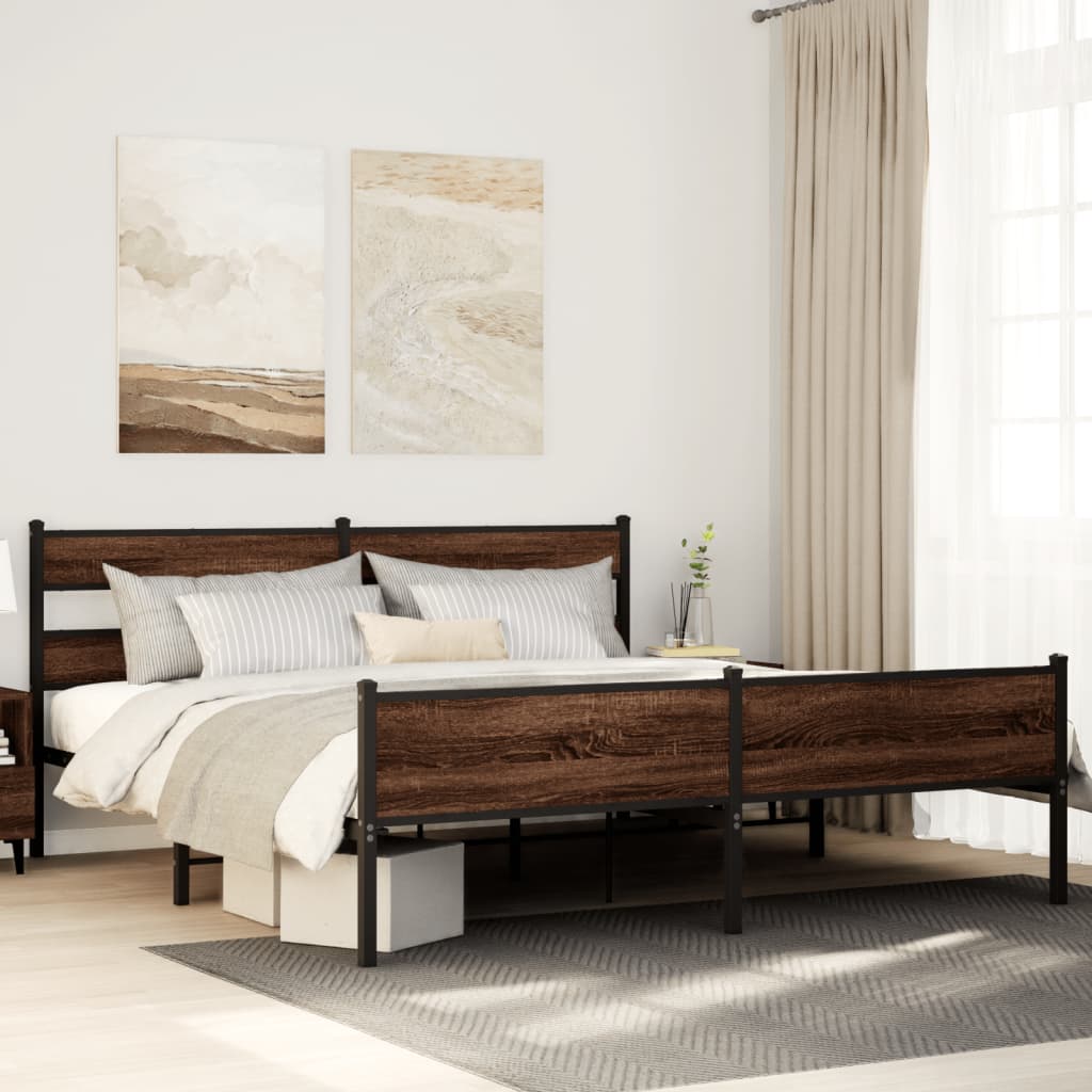 Metal Bed Frame without Mattress Brown Oak 200x200 cm