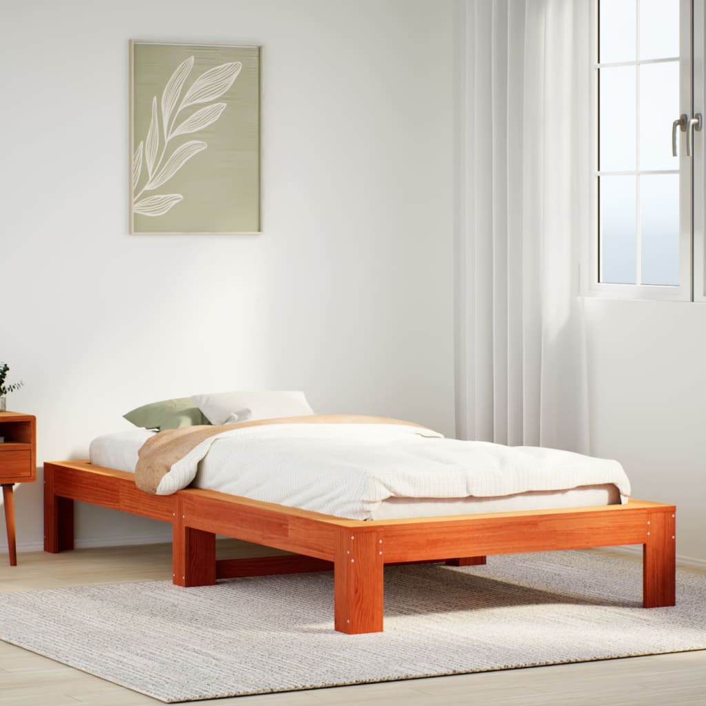Bed Frame without Mattress Wax Brown 100x200 cm Solid Wood Pine