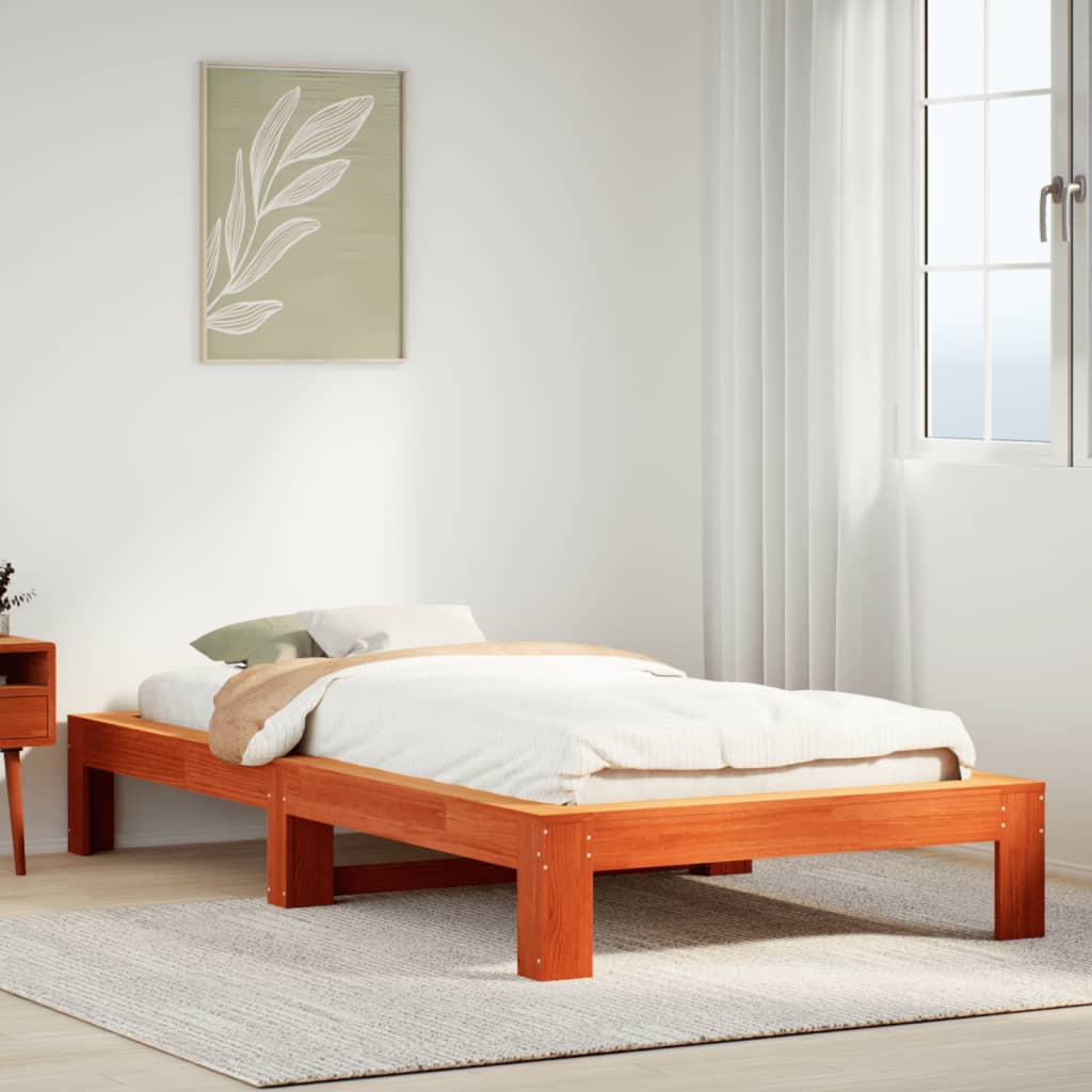 Bed Frame without Mattress Wax Brown 90x200 cm Solid Wood Pine