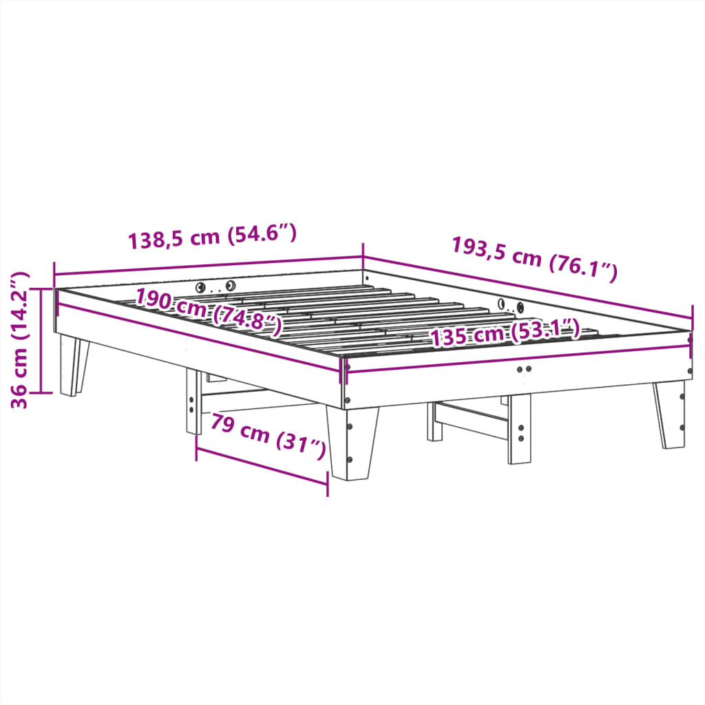 Bed Frame without Mattress White 135x190 cm Double Solid Wood Pine