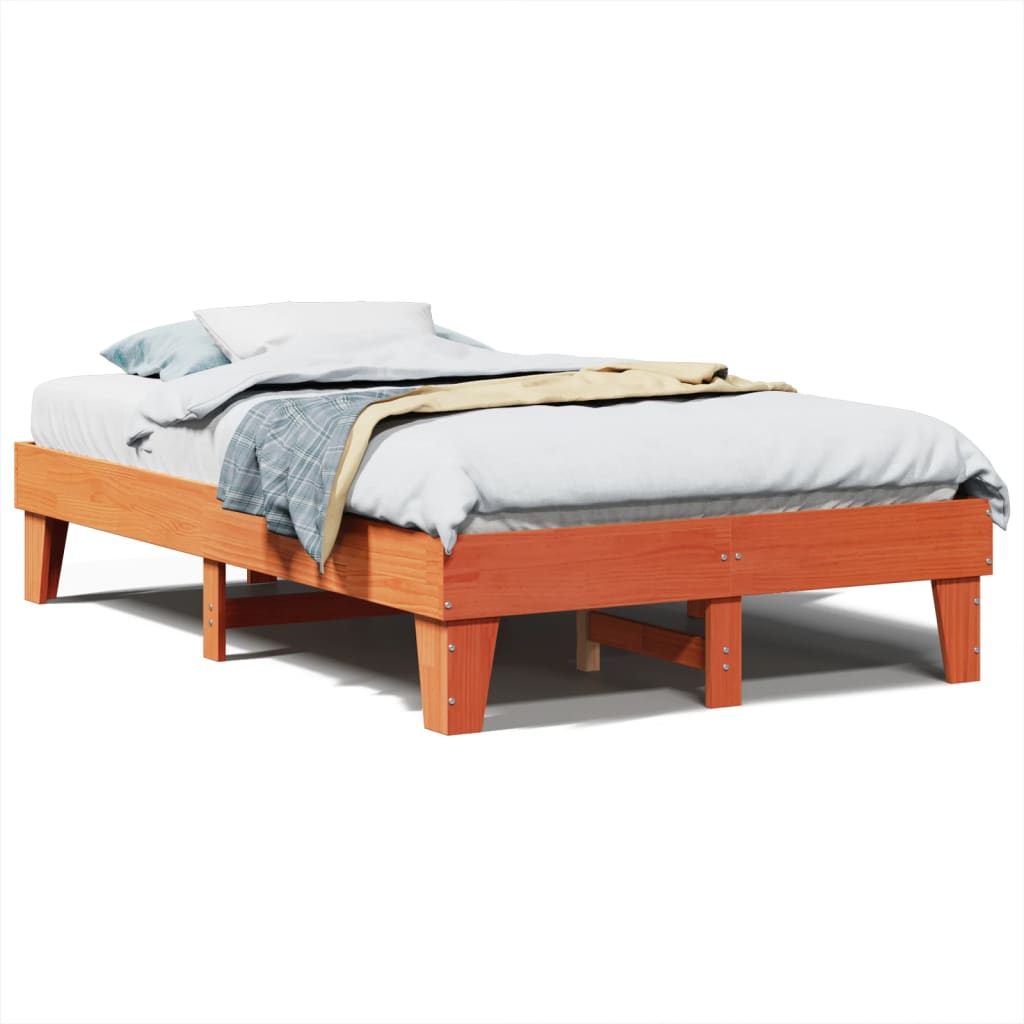 Bed Frame without Mattress Wax Brown 135x190 cm Double Solid Wood Pine