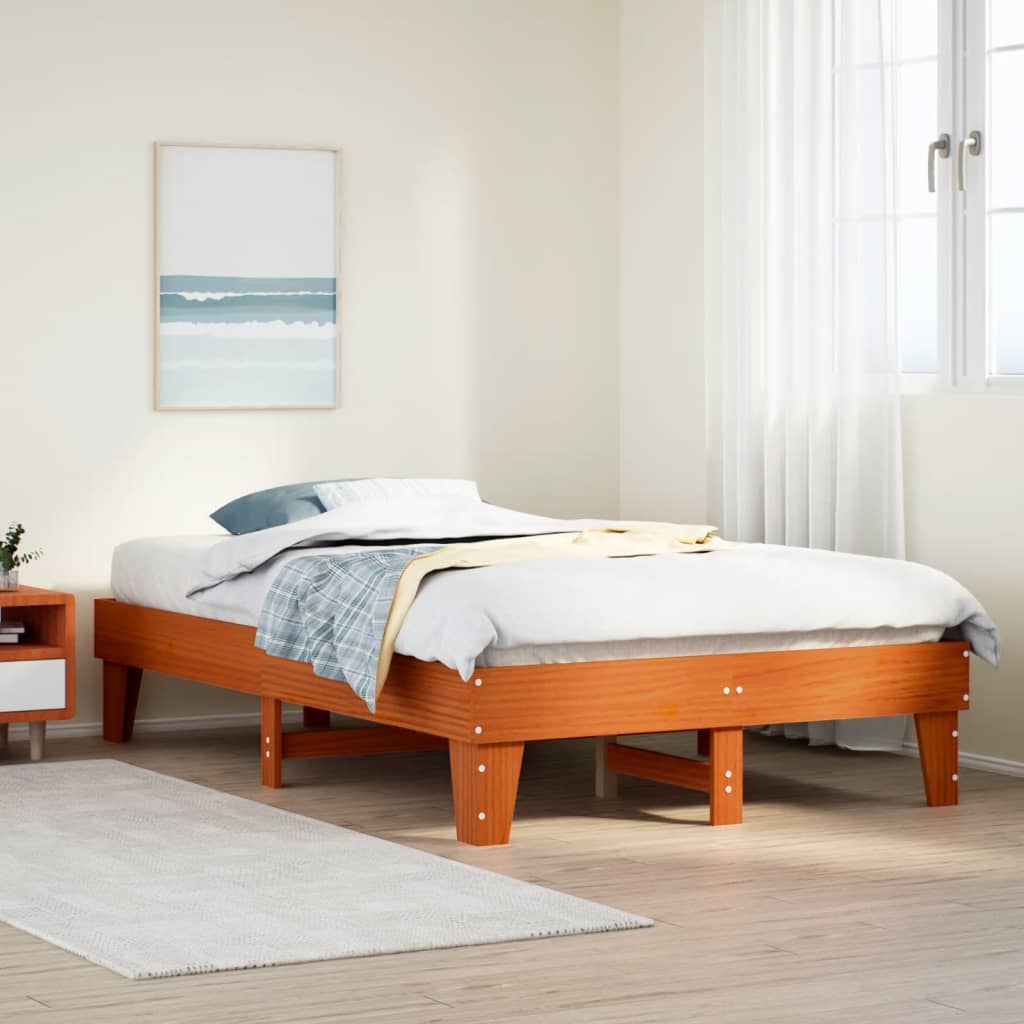 Bed Frame without Mattress Wax Brown 135x190 cm Double Solid Wood Pine