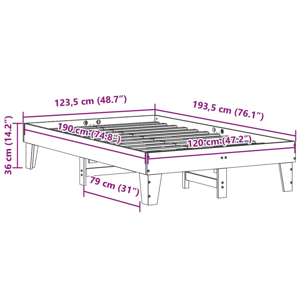 Bed Frame without Mattress 120x190 cm Small Double Solid Wood Pine
