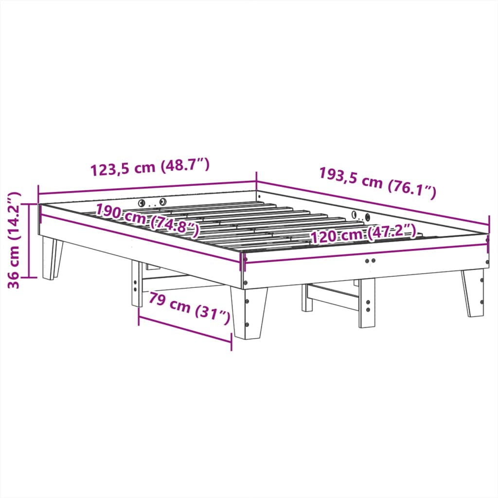 Bed Frame without Mattress White 120x190 cm Small Double Solid Wood Pine