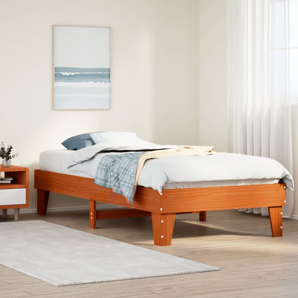 Bed Frame without Mattress Wax Brown 75x190 cm Small Single Solid Wood Pine