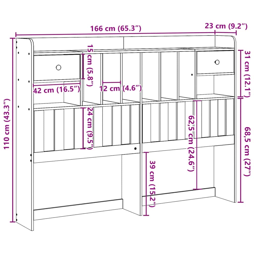 Headboard with Storage 180 cm Solid Wood Pine