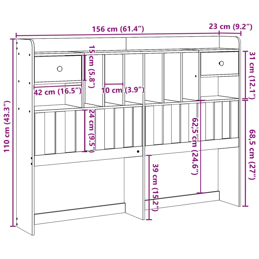 Headboard with Storage 150 cm Solid Wood Pine