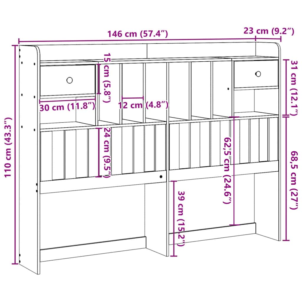 Headboard with Storage 140 cm Solid Wood Pine