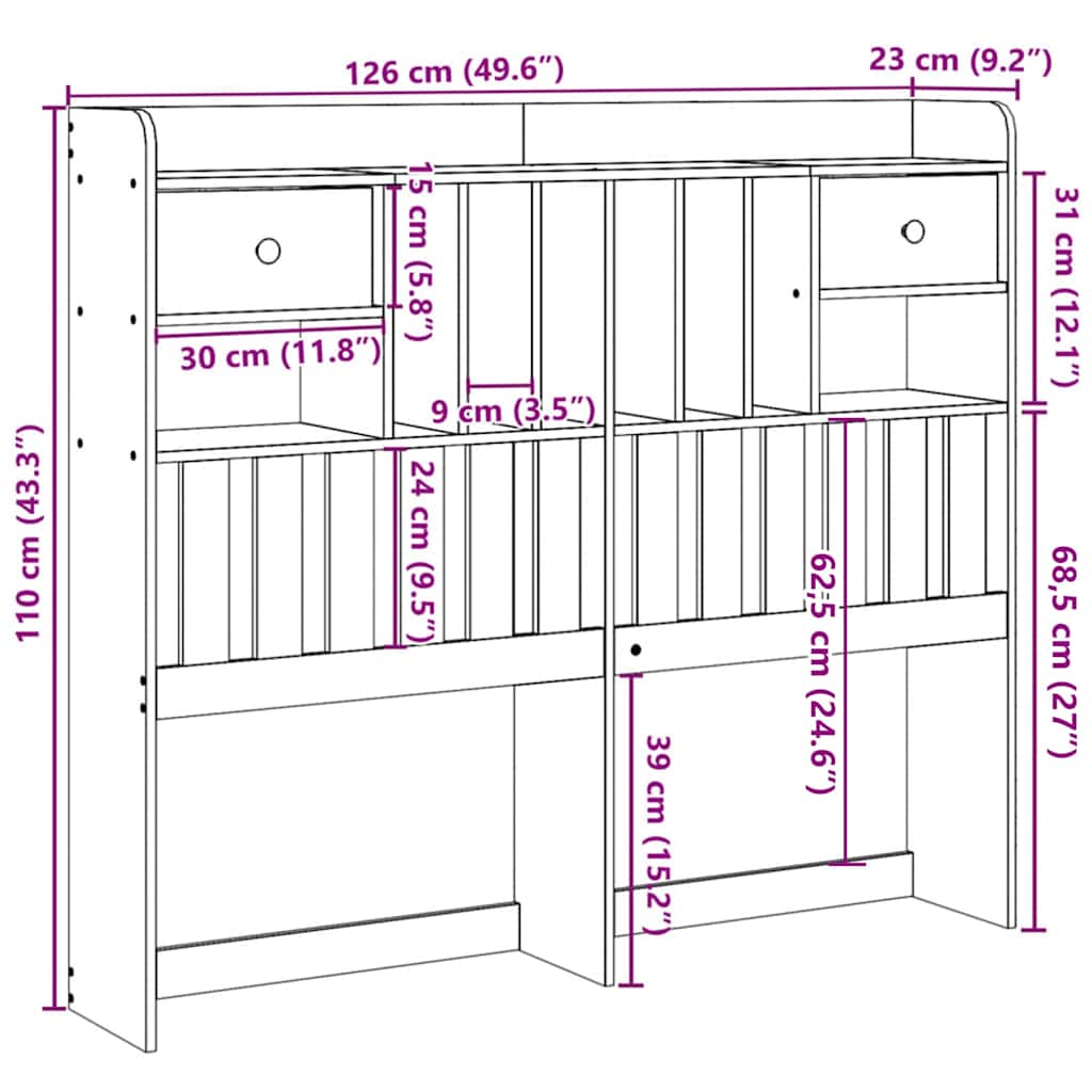 Headboard with Storage Wax Brown 120 cm Solid Wood Pine