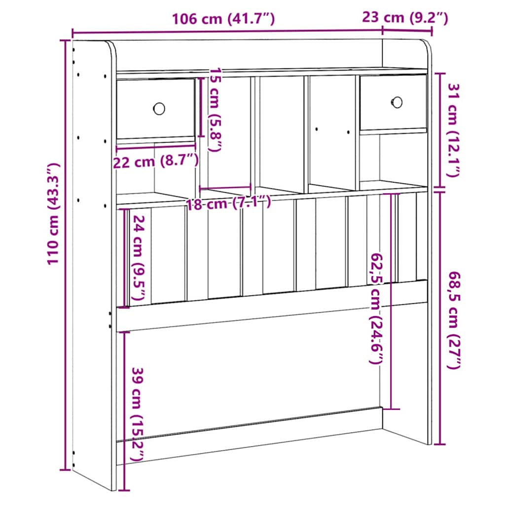 Headboard with Storage Wax Brown 100 cm Solid Wood Pine