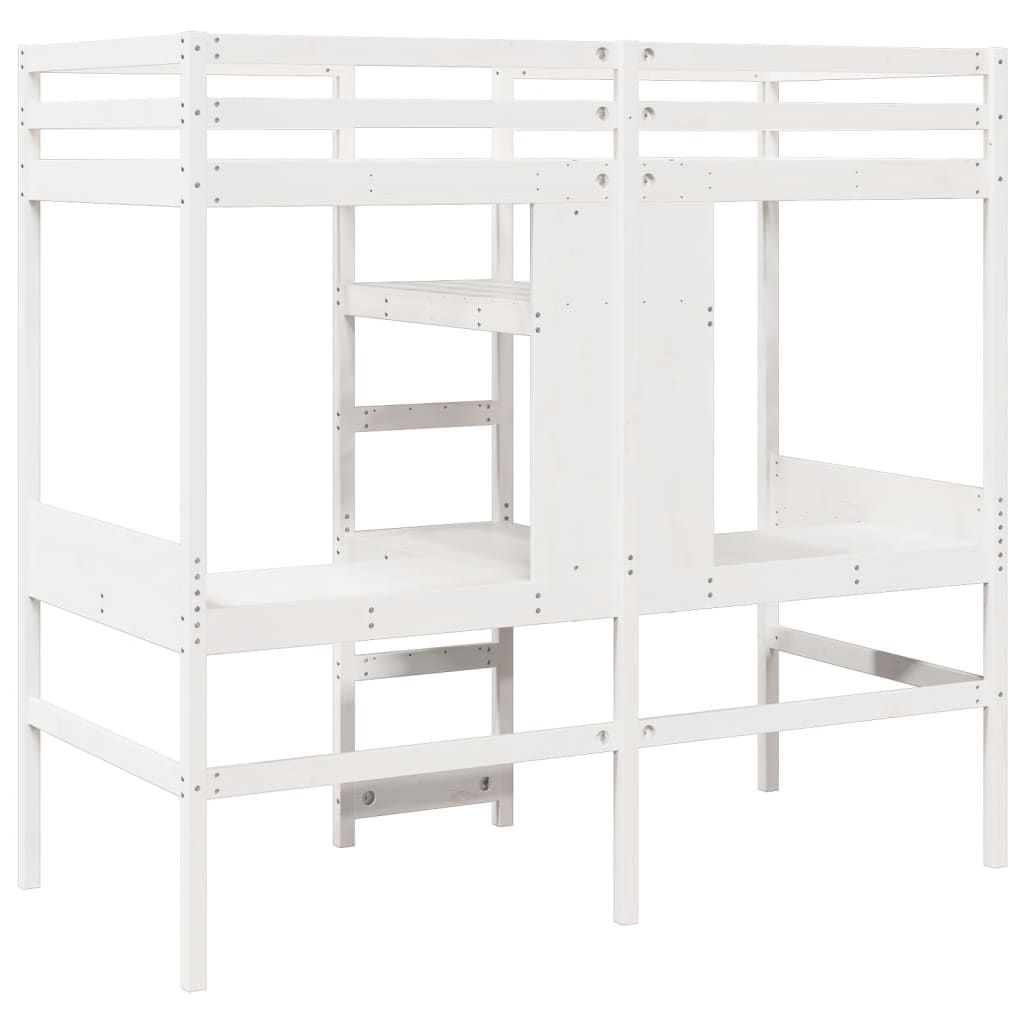 Loft Bed Frame with Desk and Shelves White 90x200cm Solid Wood Pine