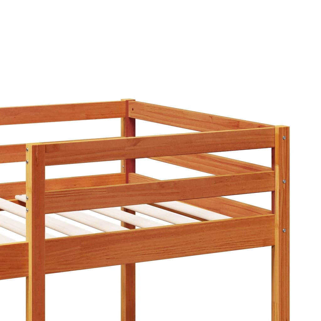 Loft Bed Frame with Desk and Shelves Wax Brown 90x200cm Solid Wood Pine