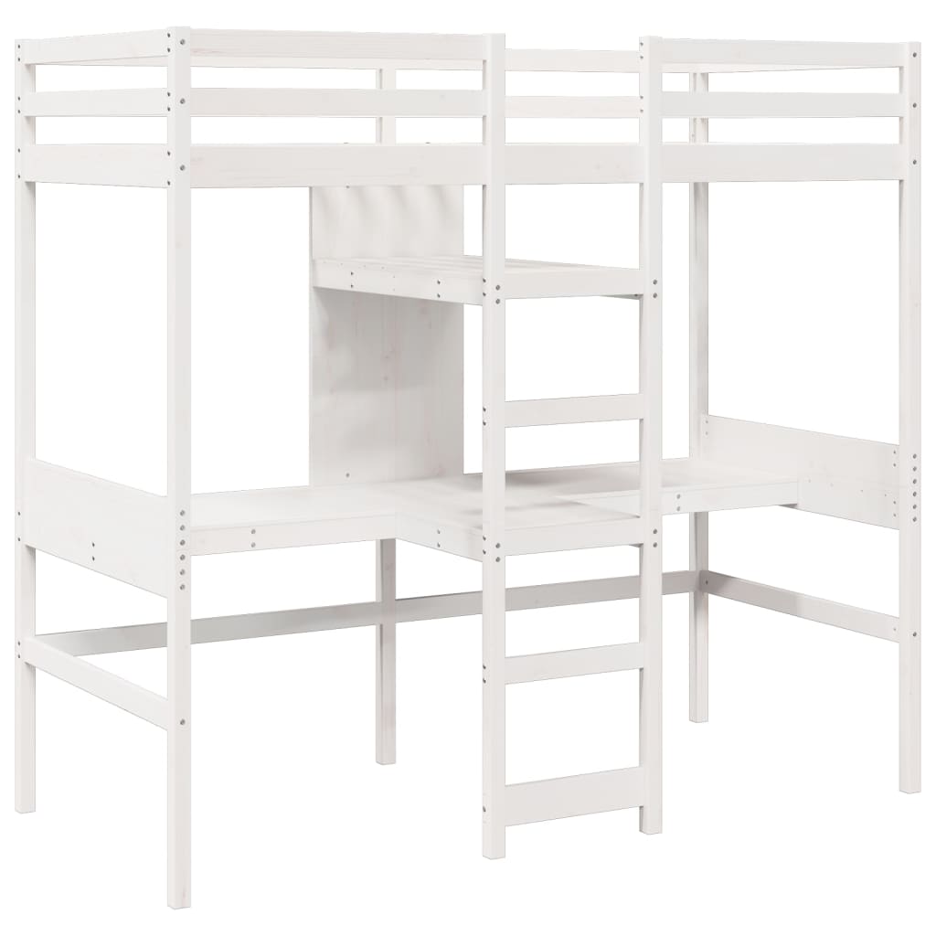 Loft Bed Frame without Mattress White 75x190cm Solid Wood Pine