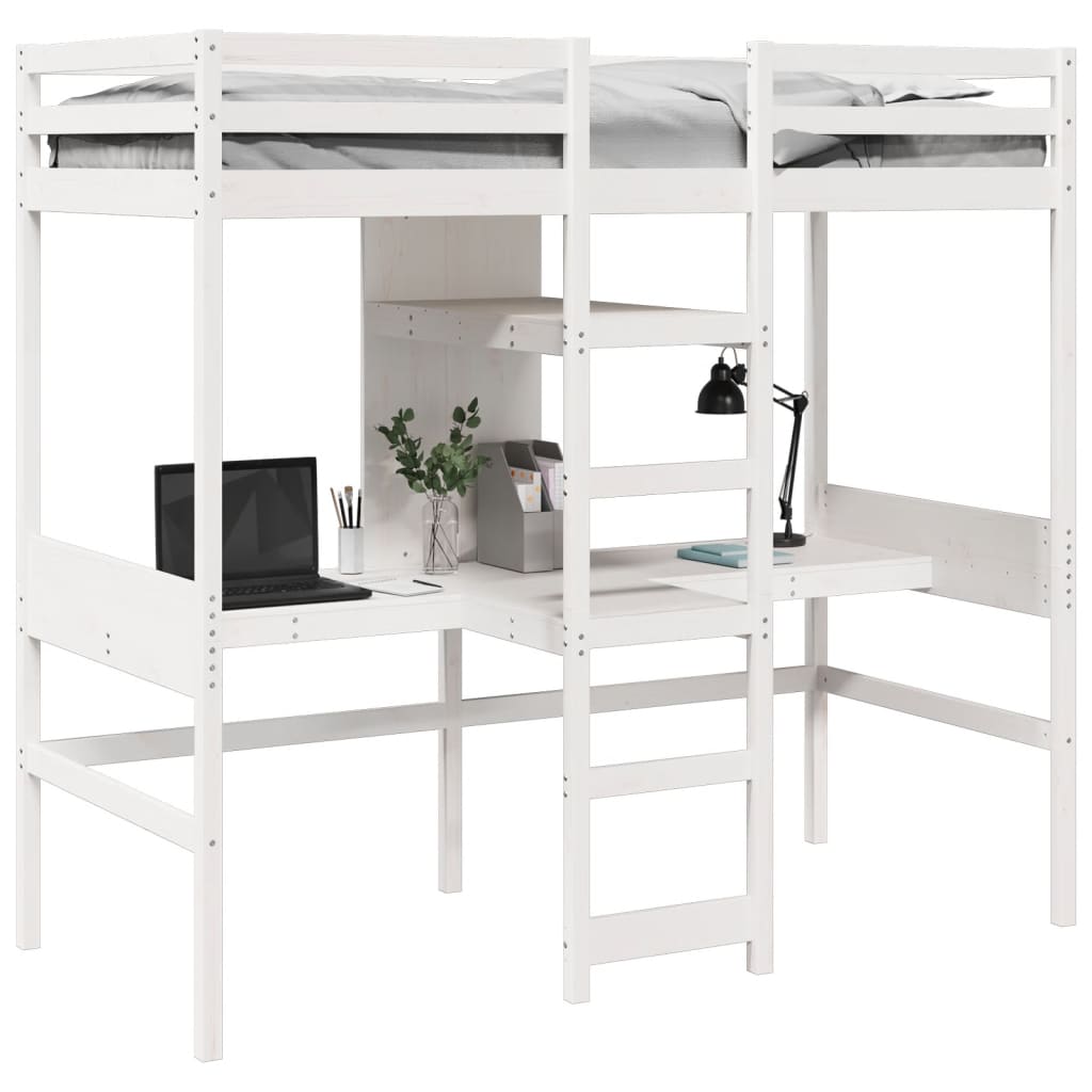 Loft Bed Frame without Mattress White 75x190cm Solid Wood Pine