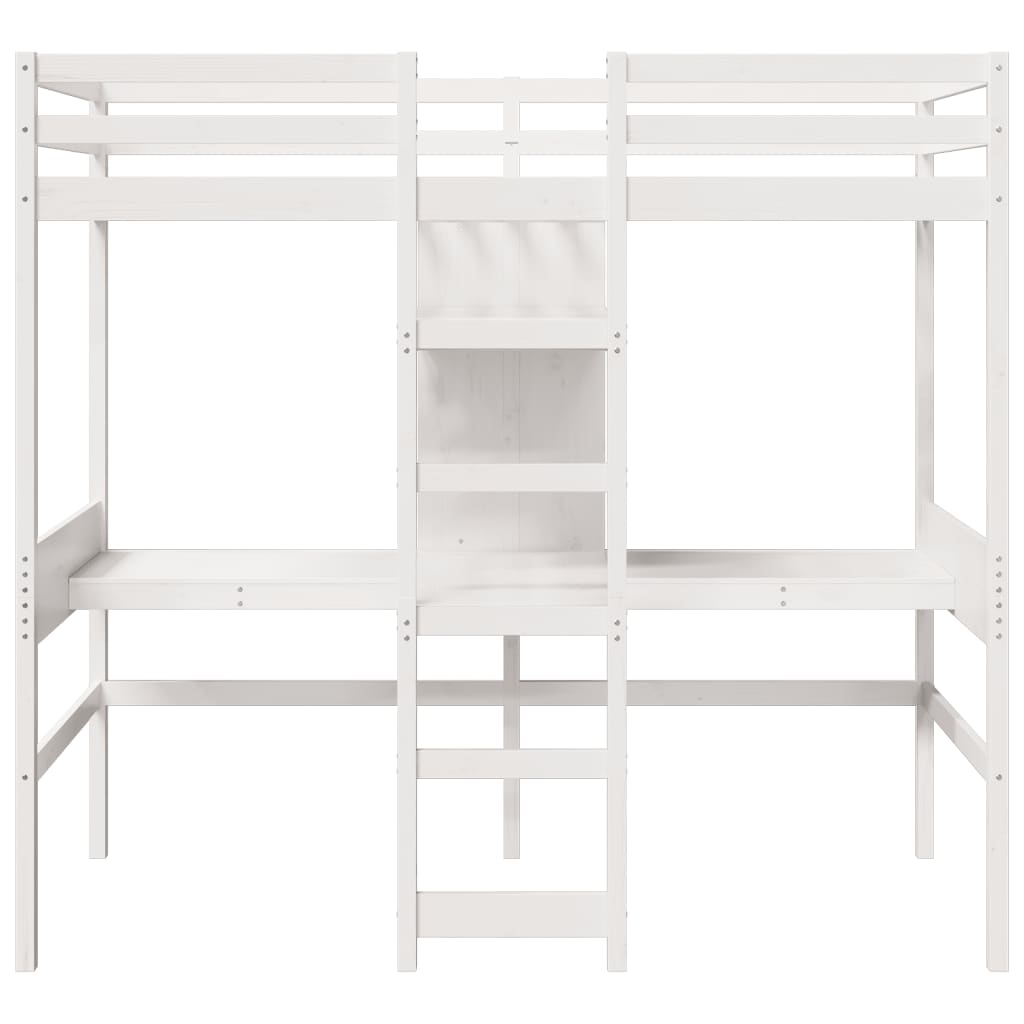 Loft Bed Frame without Mattress White 75x190cm Solid Wood Pine