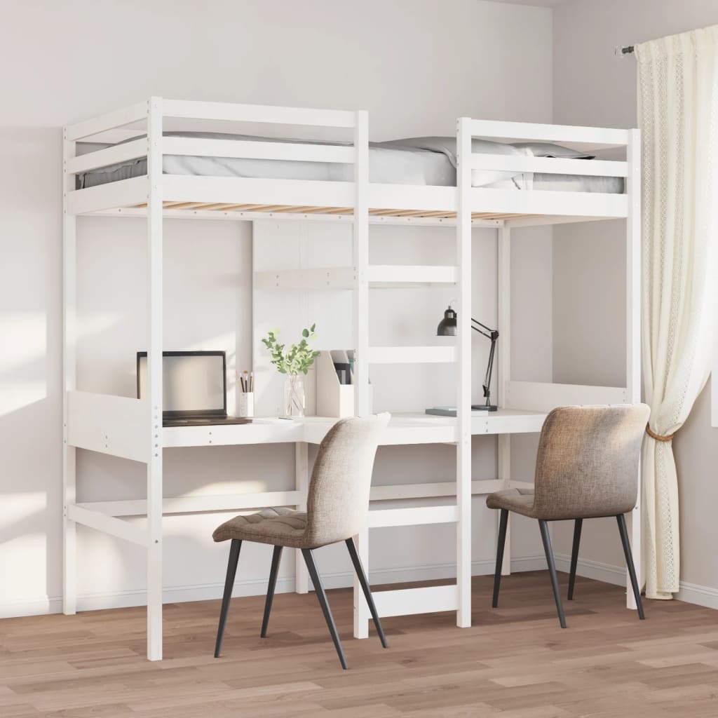 Loft Bed Frame without Mattress White 75x190cm Solid Wood Pine