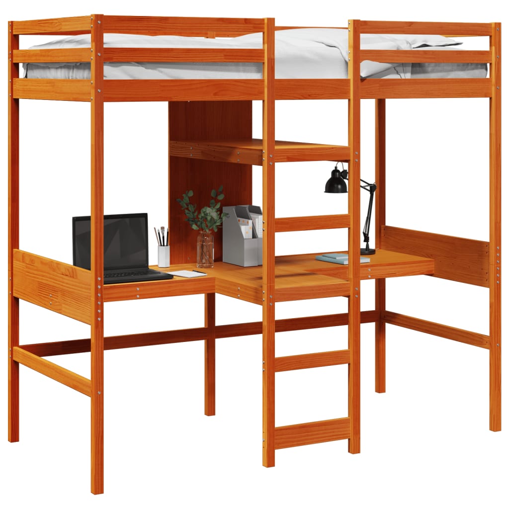 Loft Bed Frame without Mattress Wax Brown 75x190cm Solid Wood Pine