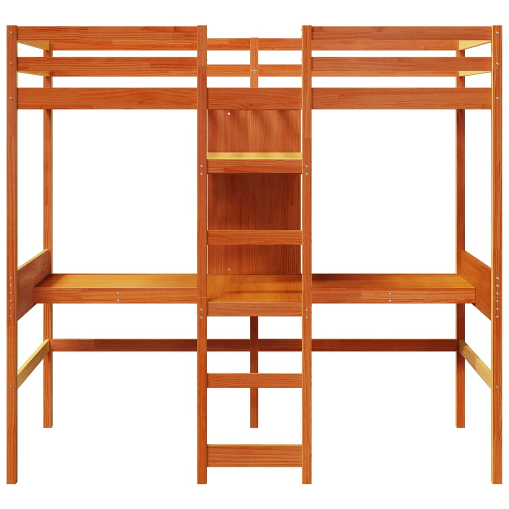Loft Bed Frame without Mattress Wax Brown 75x190cm Solid Wood Pine